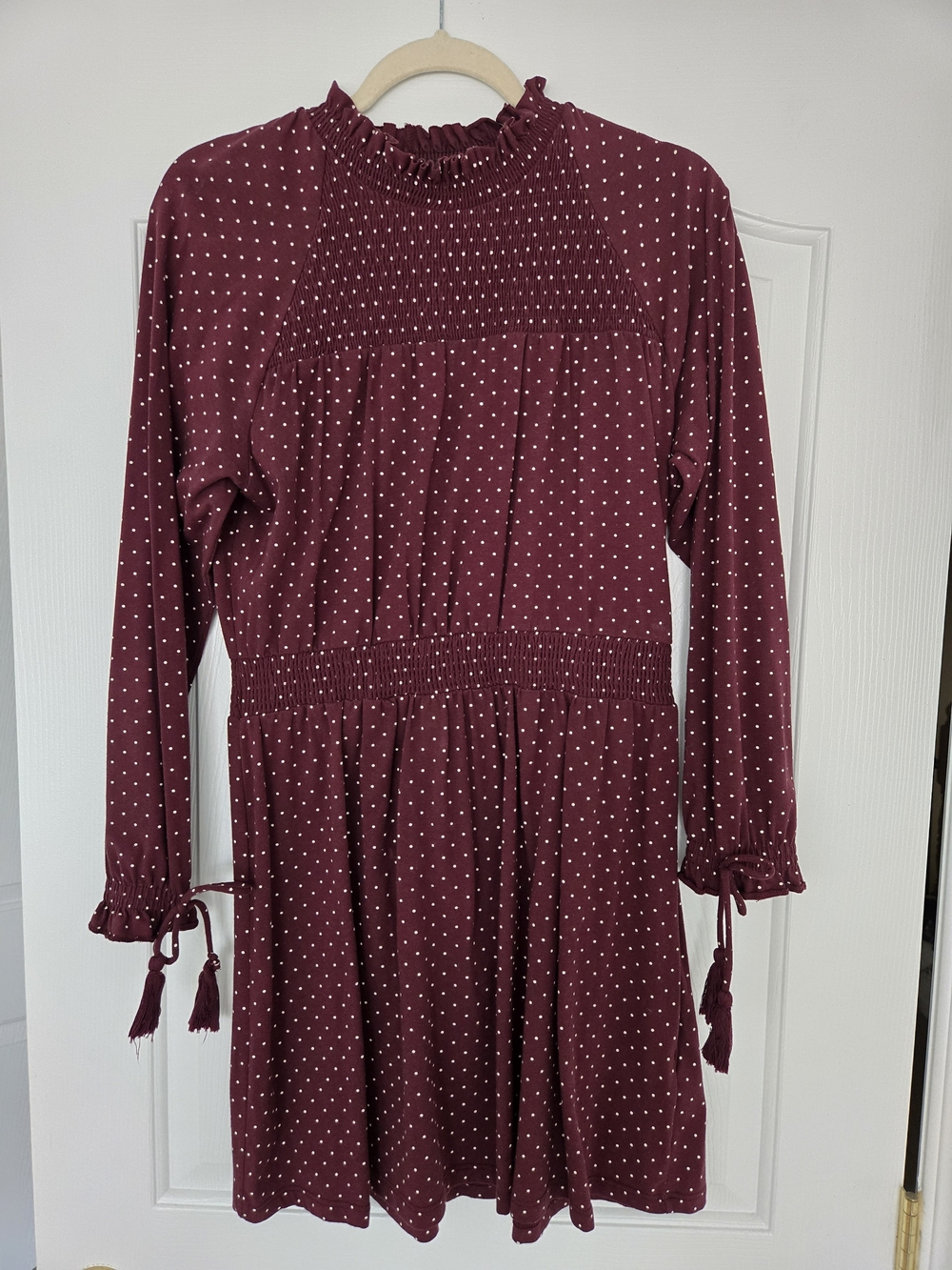 Topshop Long Sleeve Polka Dot Smocked Waist Dress